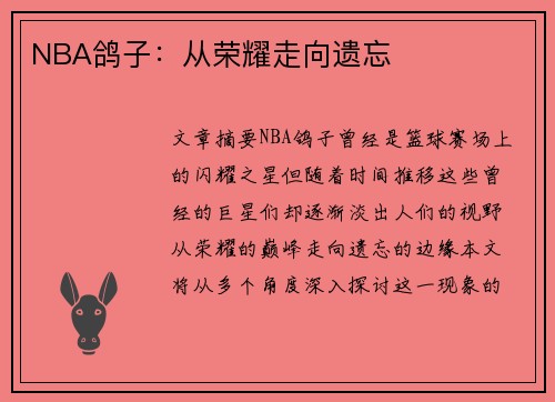 NBA鸽子：从荣耀走向遗忘